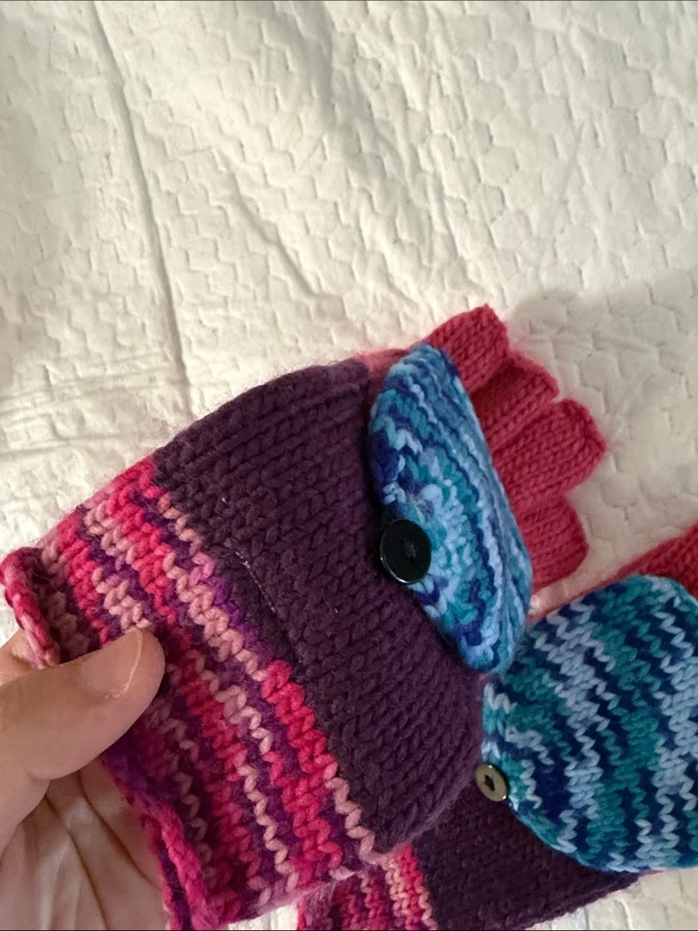 Y2k Convertible Fingerless Gloves with Detachable mitten - Pink & Purple